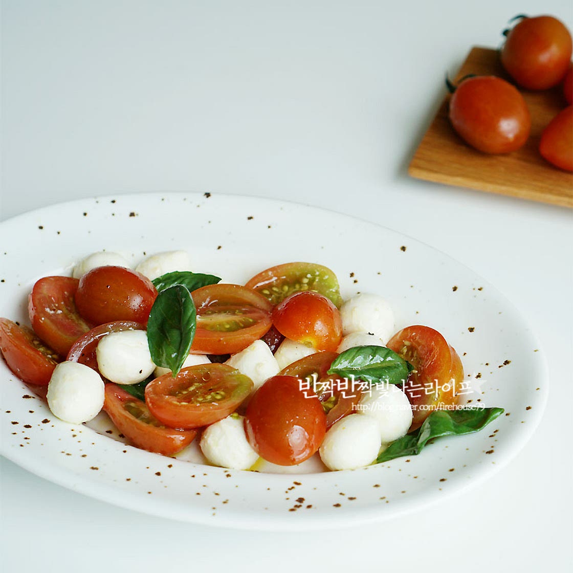 스테비아 토망고 토마토 샐러드 보코치니 치즈 곁들여 먹어요