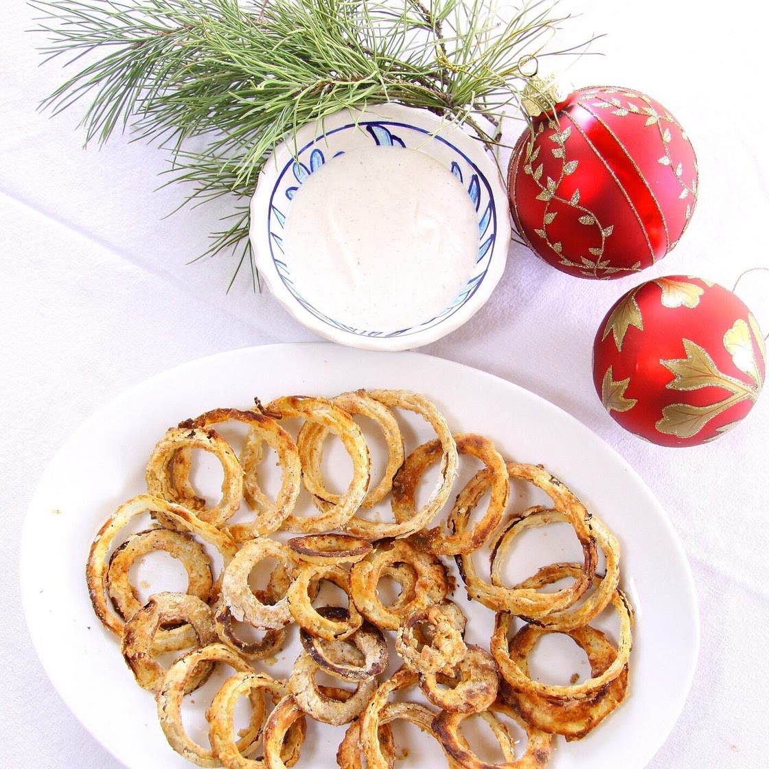 Oven Baked Onion Rings with Cumin Dipping Sauce