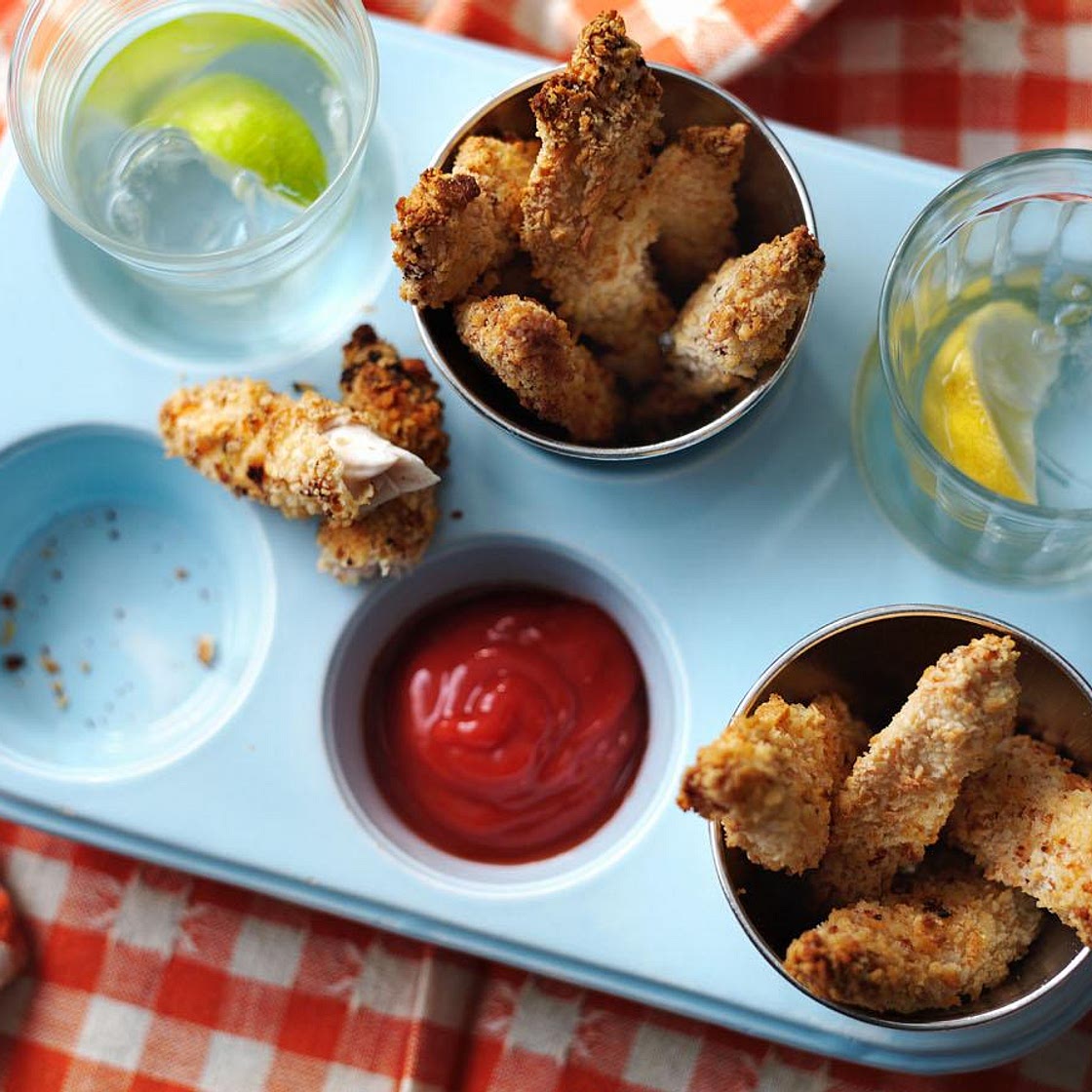 Baked chicken goujons