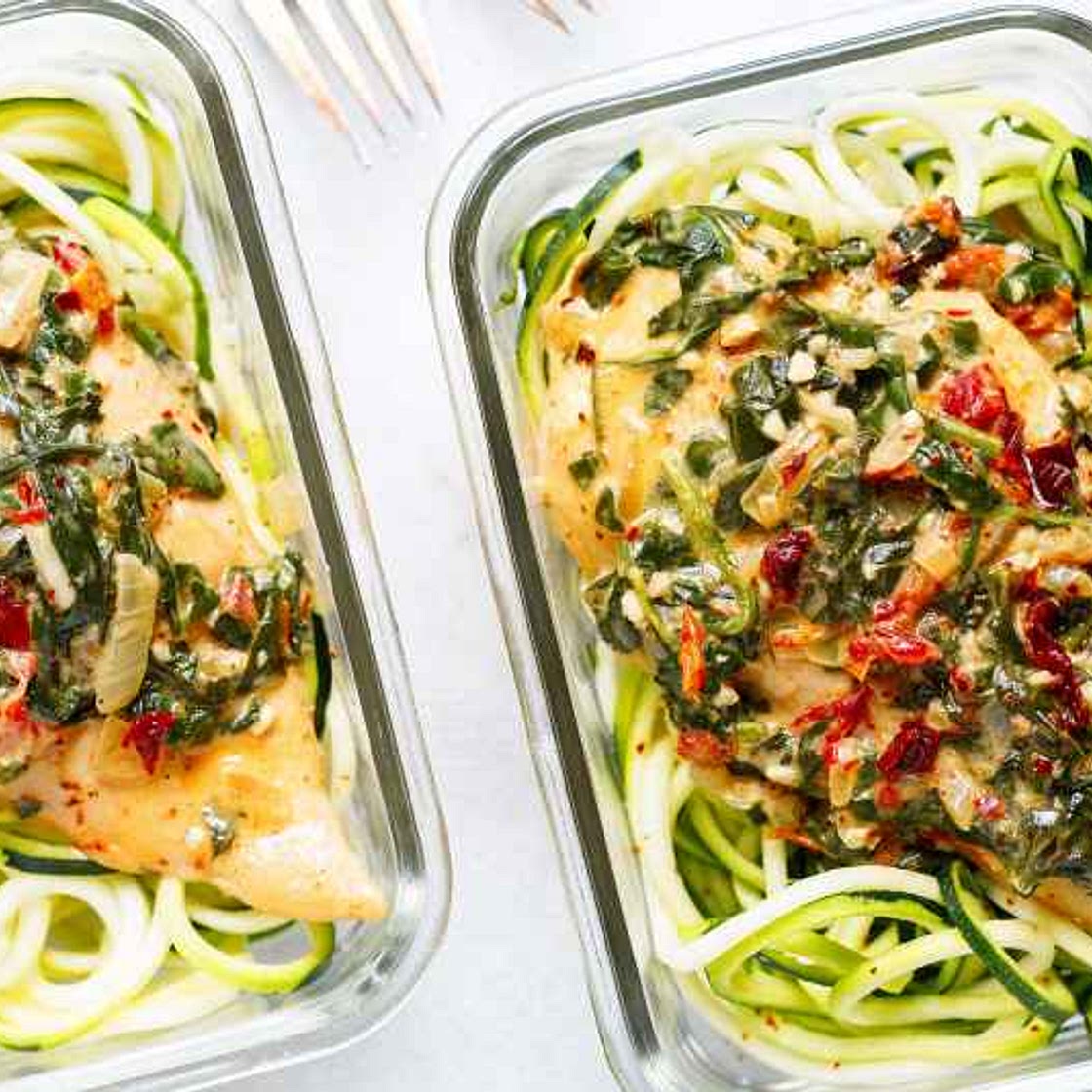 Creamy Spinach Chicken Meal Prep with Zucchini Noodles