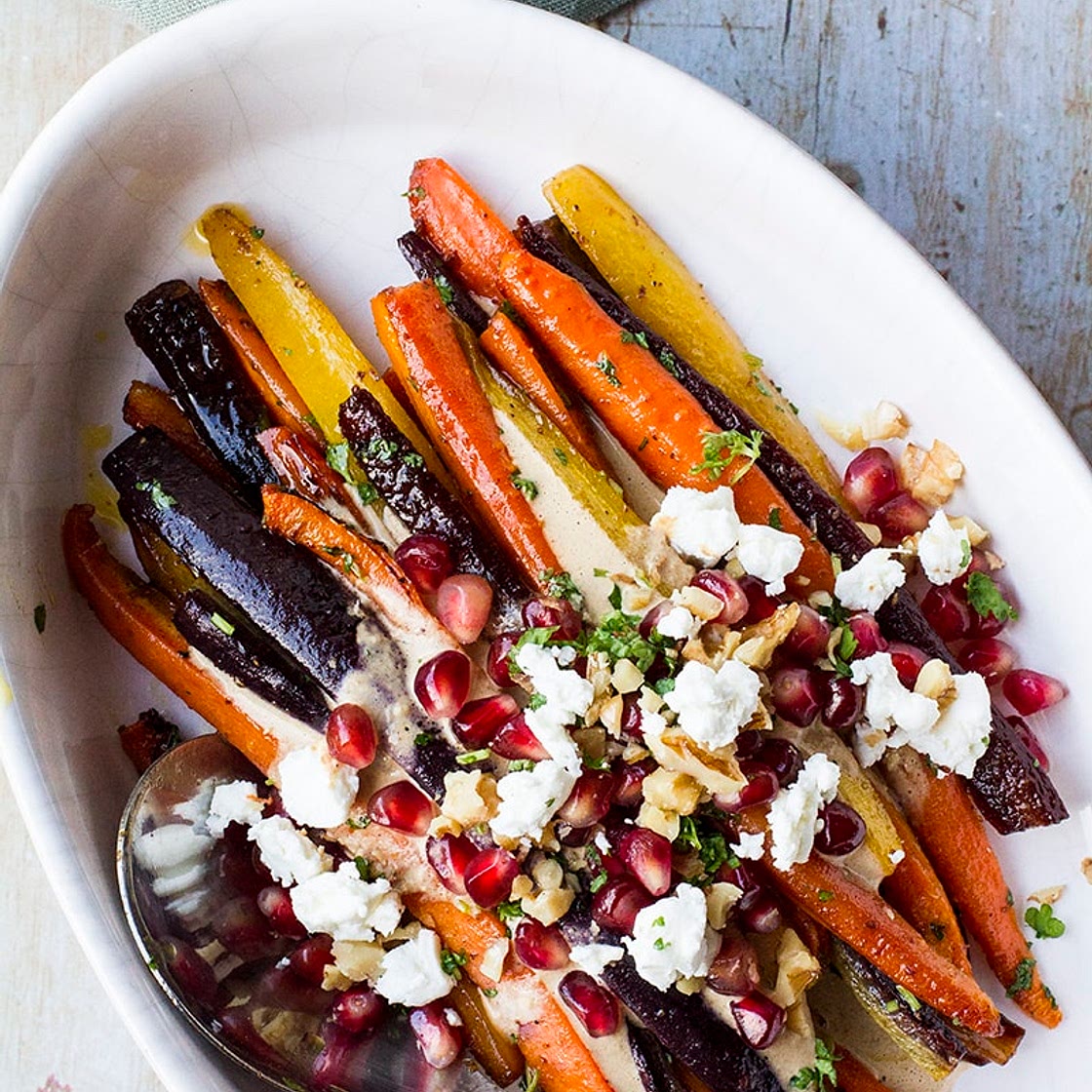 Moroccan Oven Roasted Carrots with Tahini Sauce