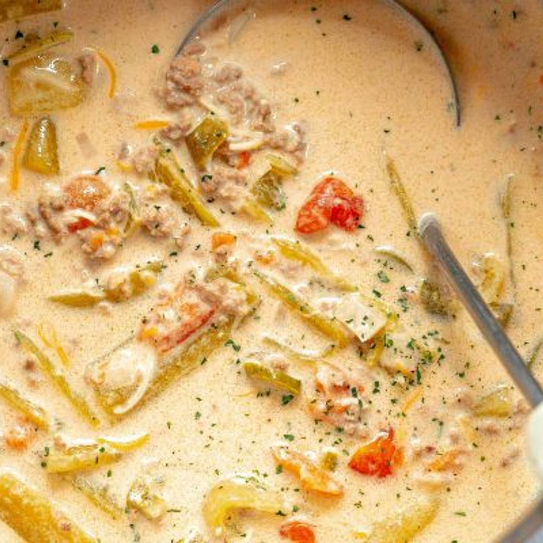 Green Chile Cheeseburger Soup