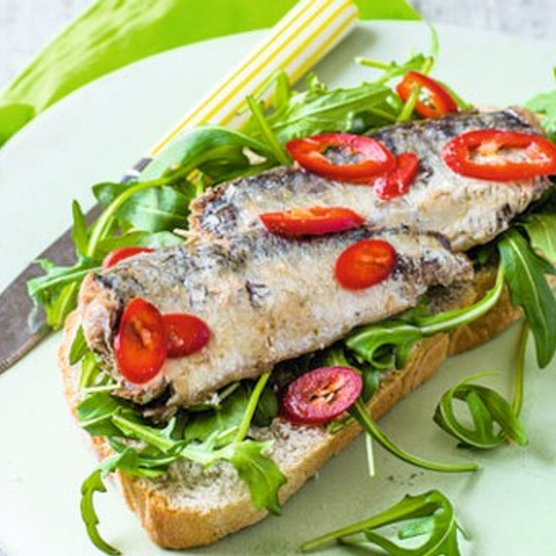 Open sardine sandwich with chilli
