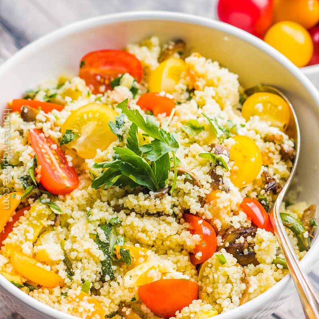 Easy Couscous with Grilled Vegetables, Lemon & Goat Cheese