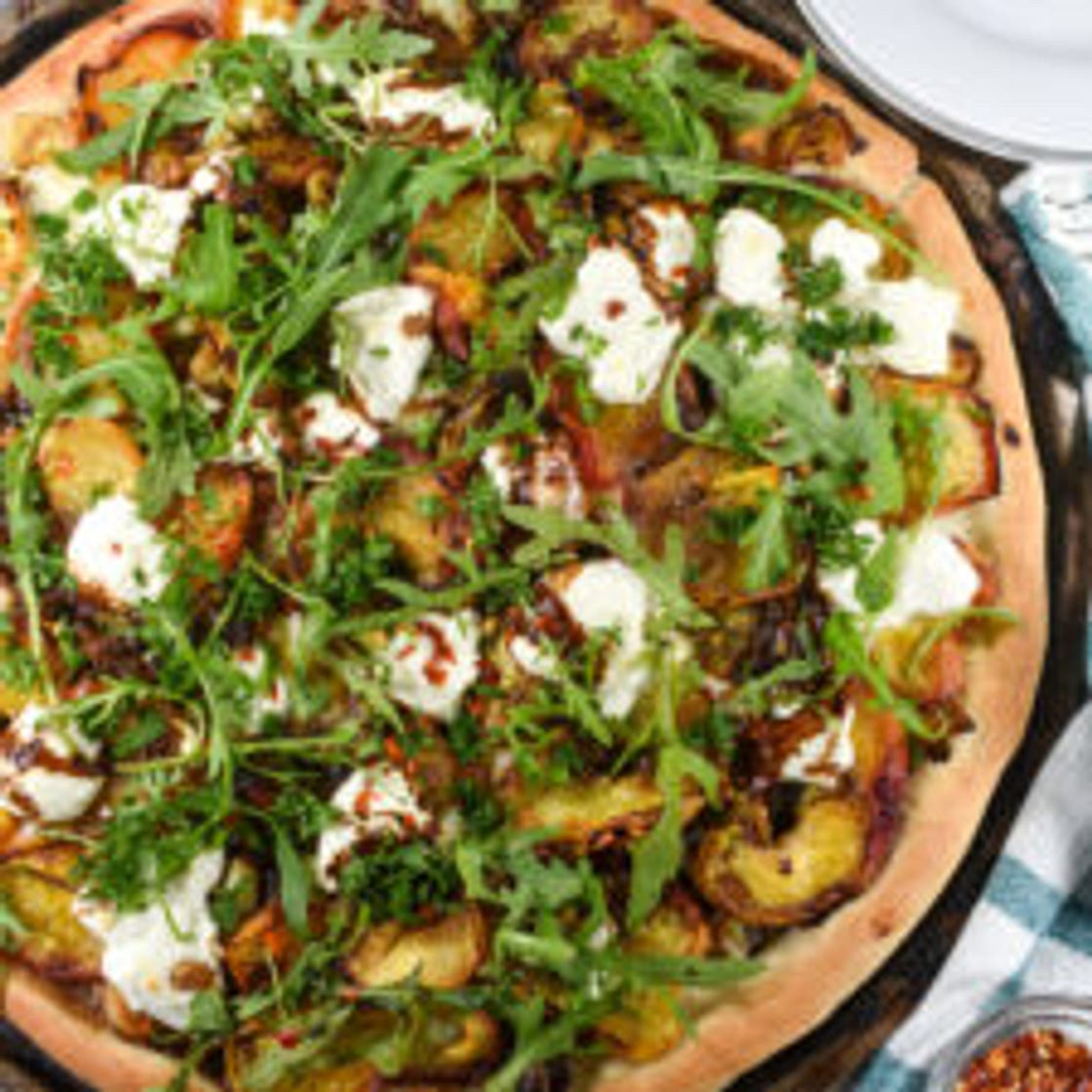 Summer Grilled Peach and Goat Cheese Pizza