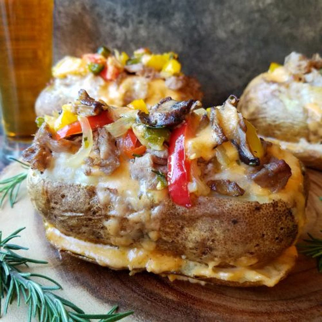 Twice Baked Philly Cheesesteak Potatoes with Homemade Whiz