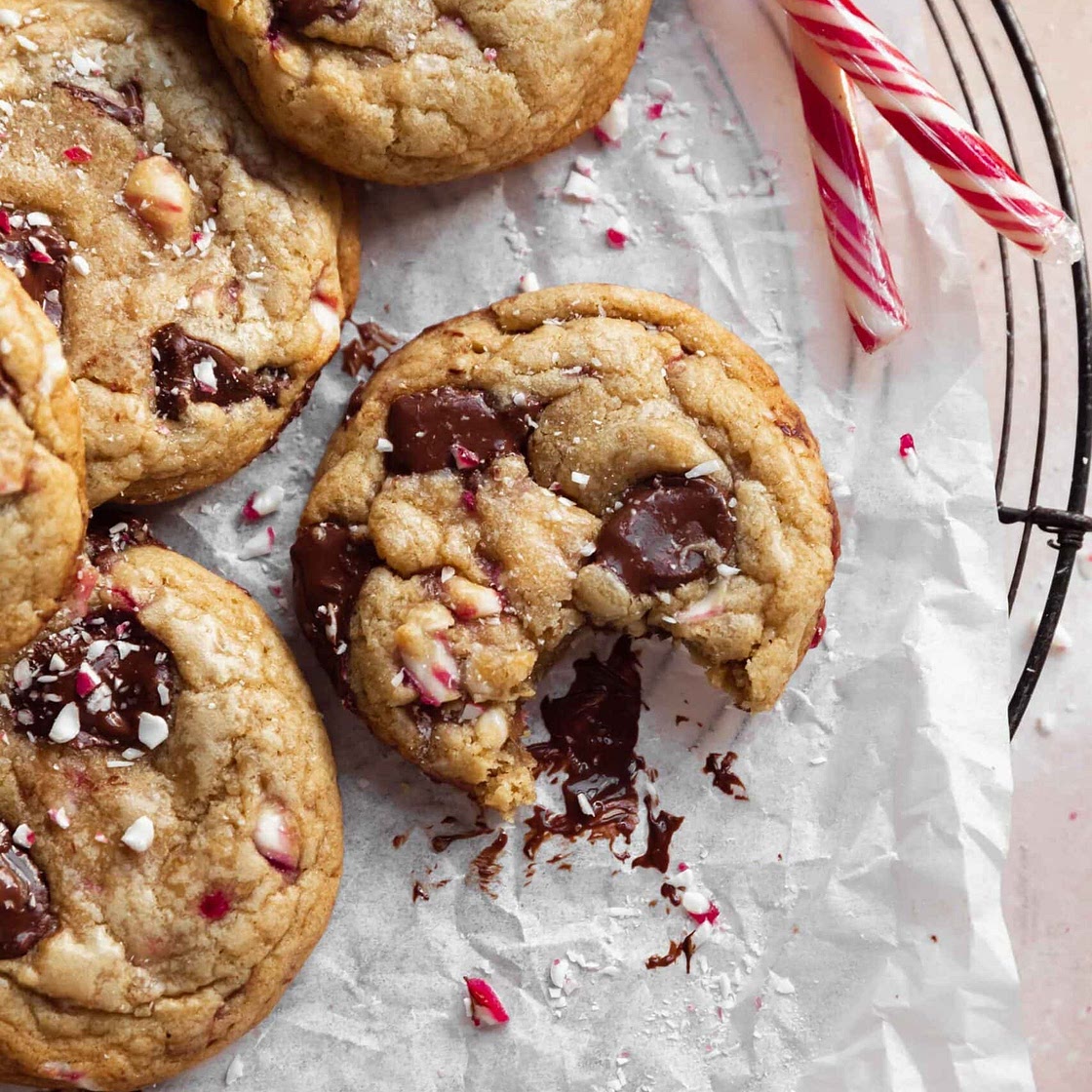 Loaded Candy Cane Chocolate Chip Cookies