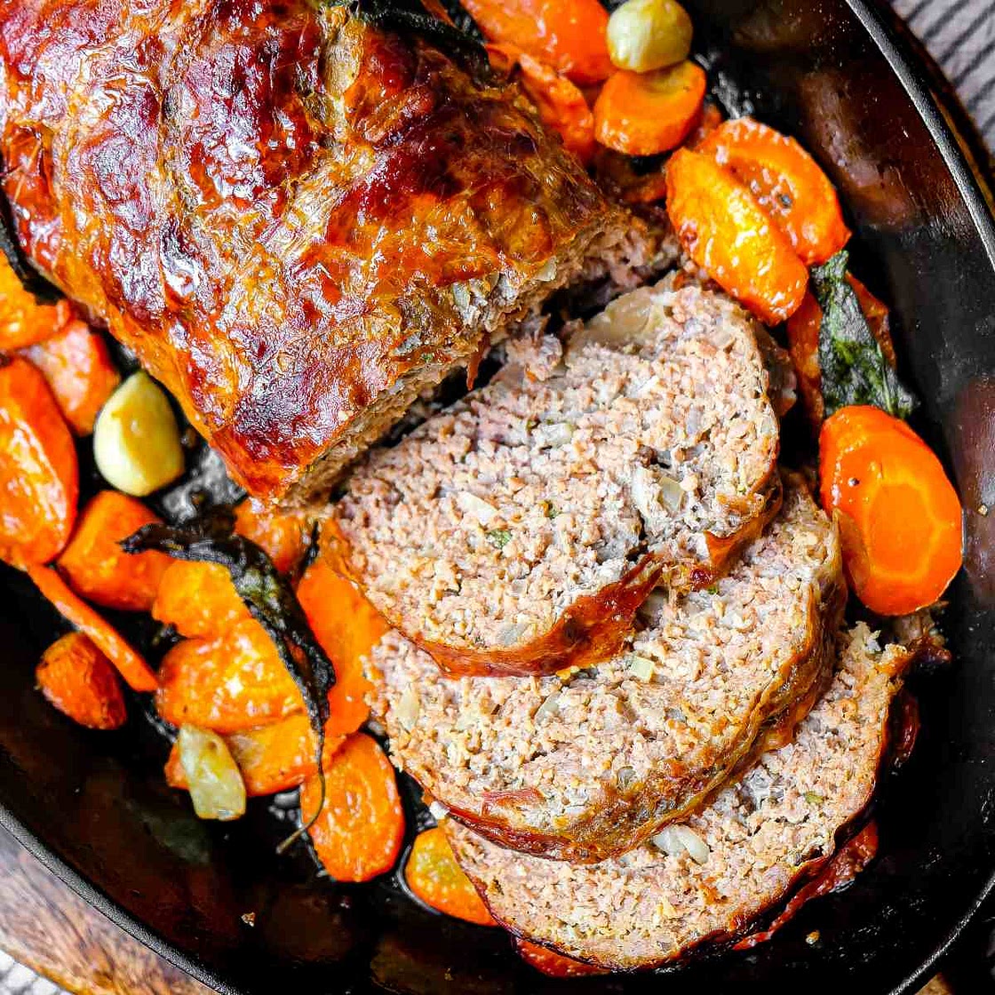 Prosciutto Wrapped Parmesan Meatloaf with Crispy Sage