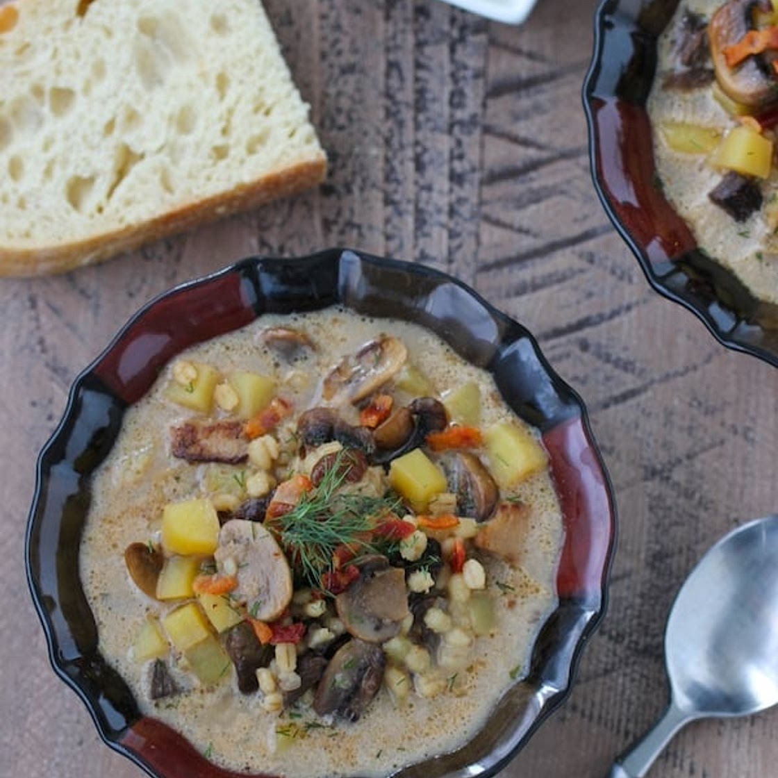 Mushroom and Barley Soup Using Fresh, Frozen and Dry Mushrooms