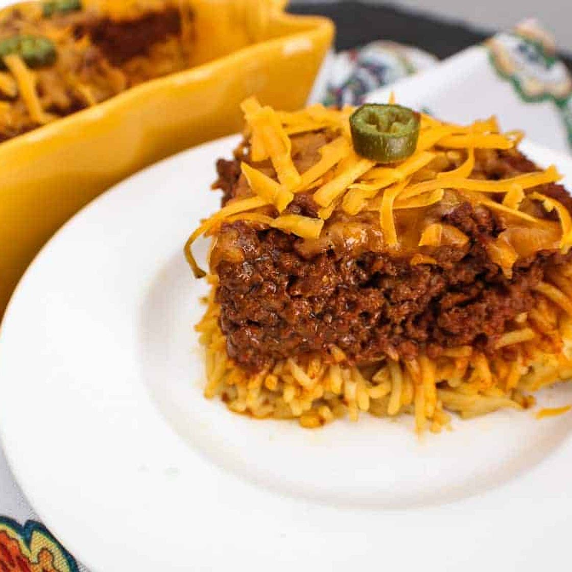 Chili Spaghetti Pie Casserole