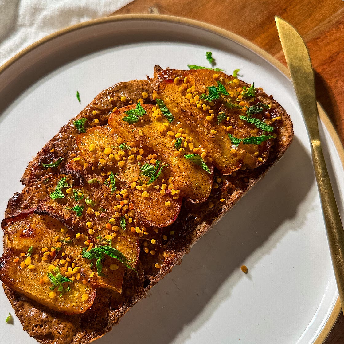 Air Fryer Peach Honey Toast with Almond Butter