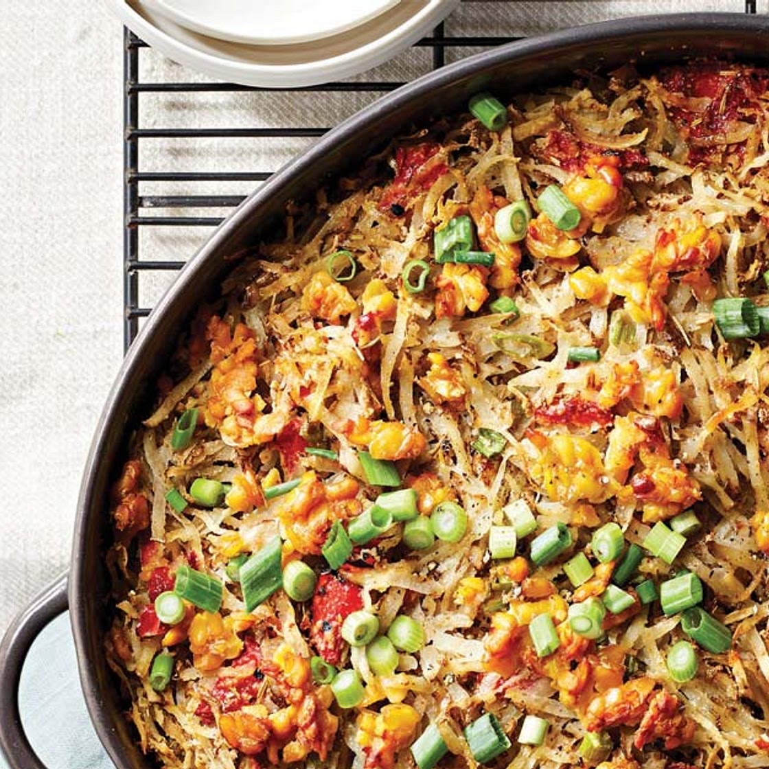 Vegan Hash Brown Casserole with Tempeh Crumbles