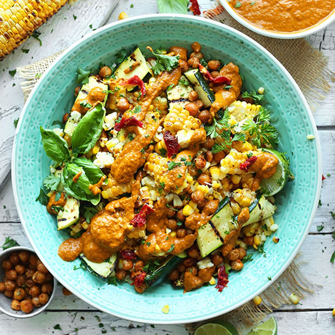 Grilled Corn & Zucchini Salad with Sun-Dried Tomato Vinaigrette