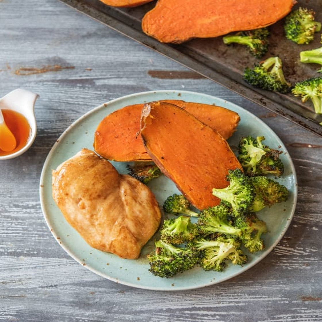Rapid Maple Balsamic Chicken with Sweet Potatoes and Broccoli