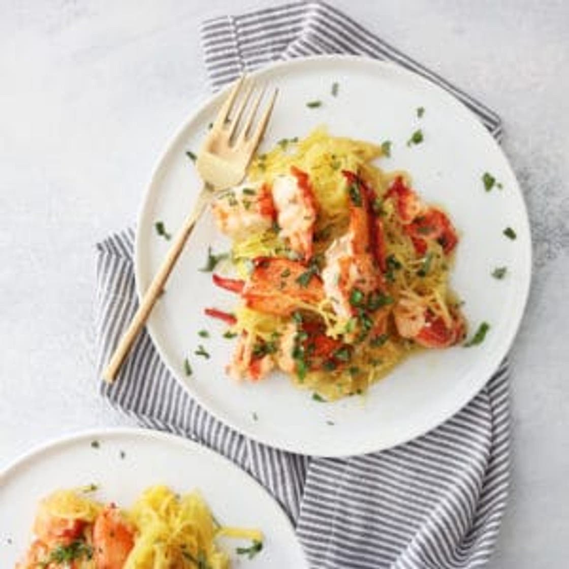 Spaghetti Squash with Garlic Herbed Butter + Lobster