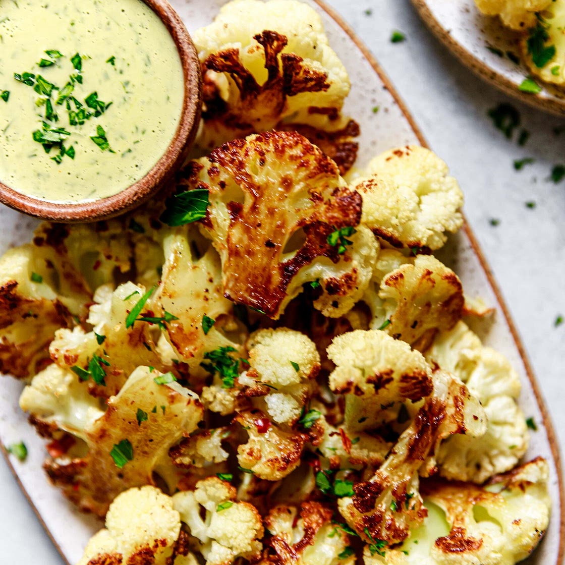 Oven Roasted Cauliflower with Tahini Sauce