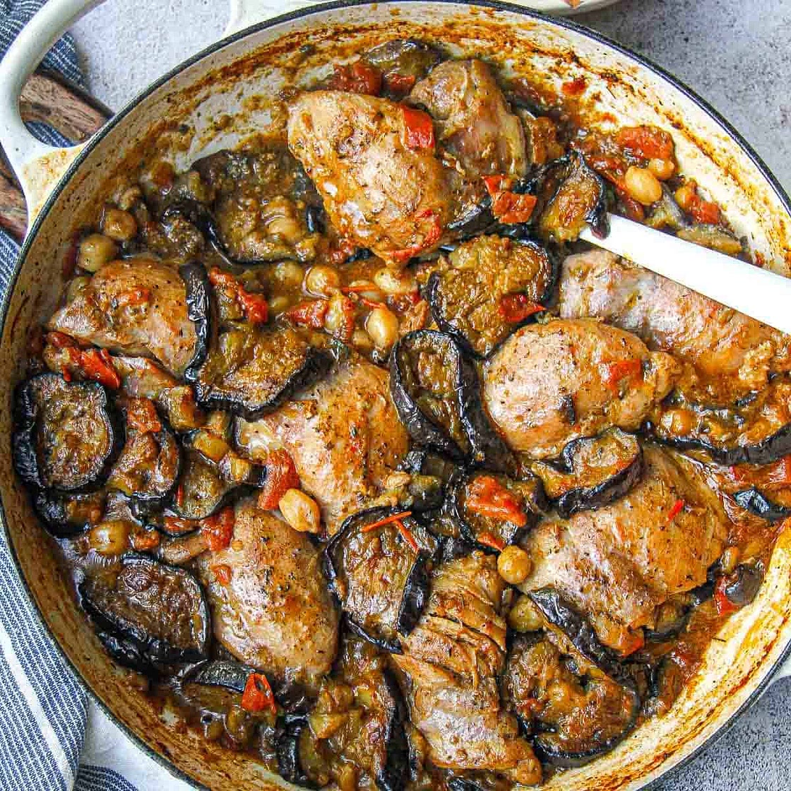 Creamy Tomato Chicken and Eggplant Bake