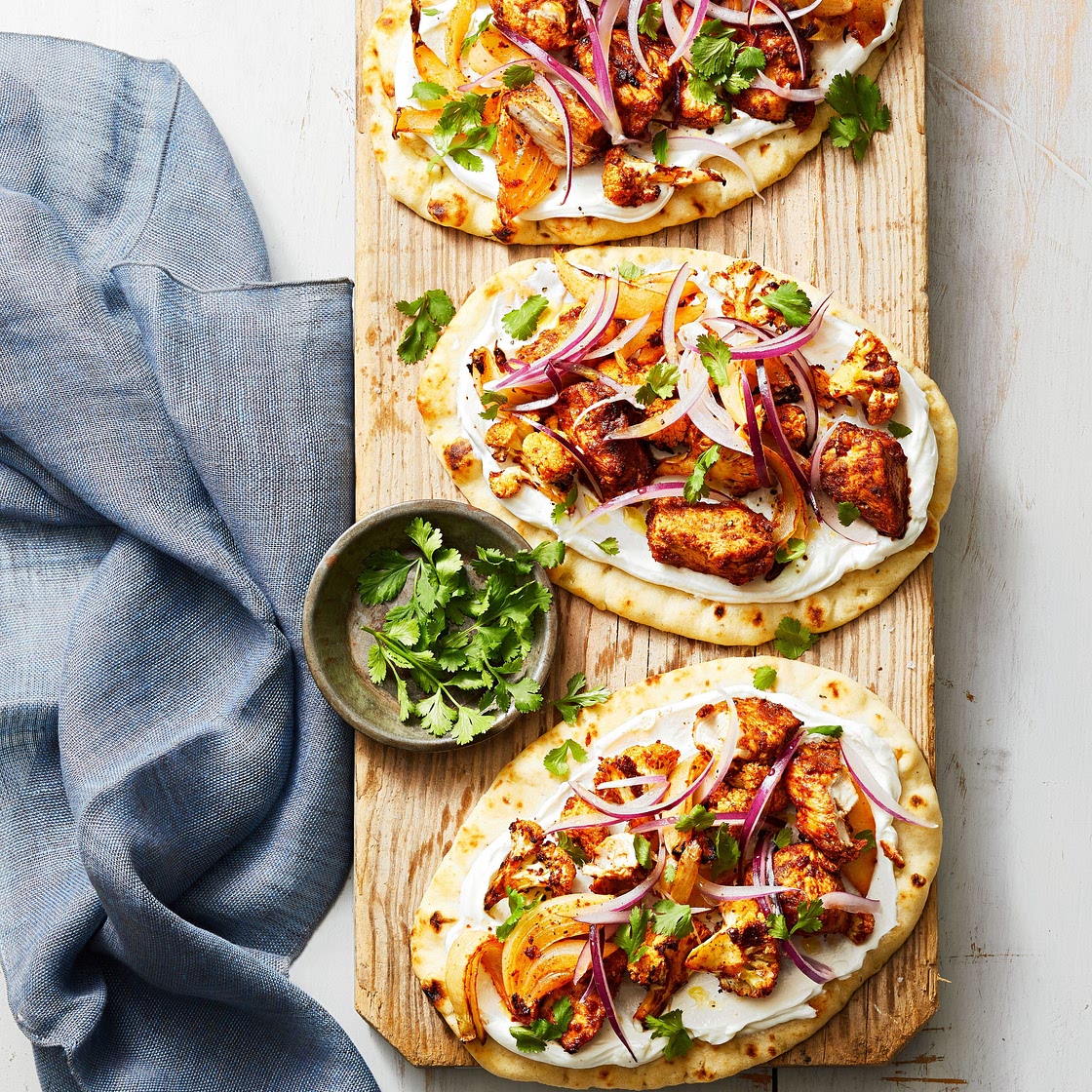 Tandoori-Spiced Cauliflower Chicken Flatbreads