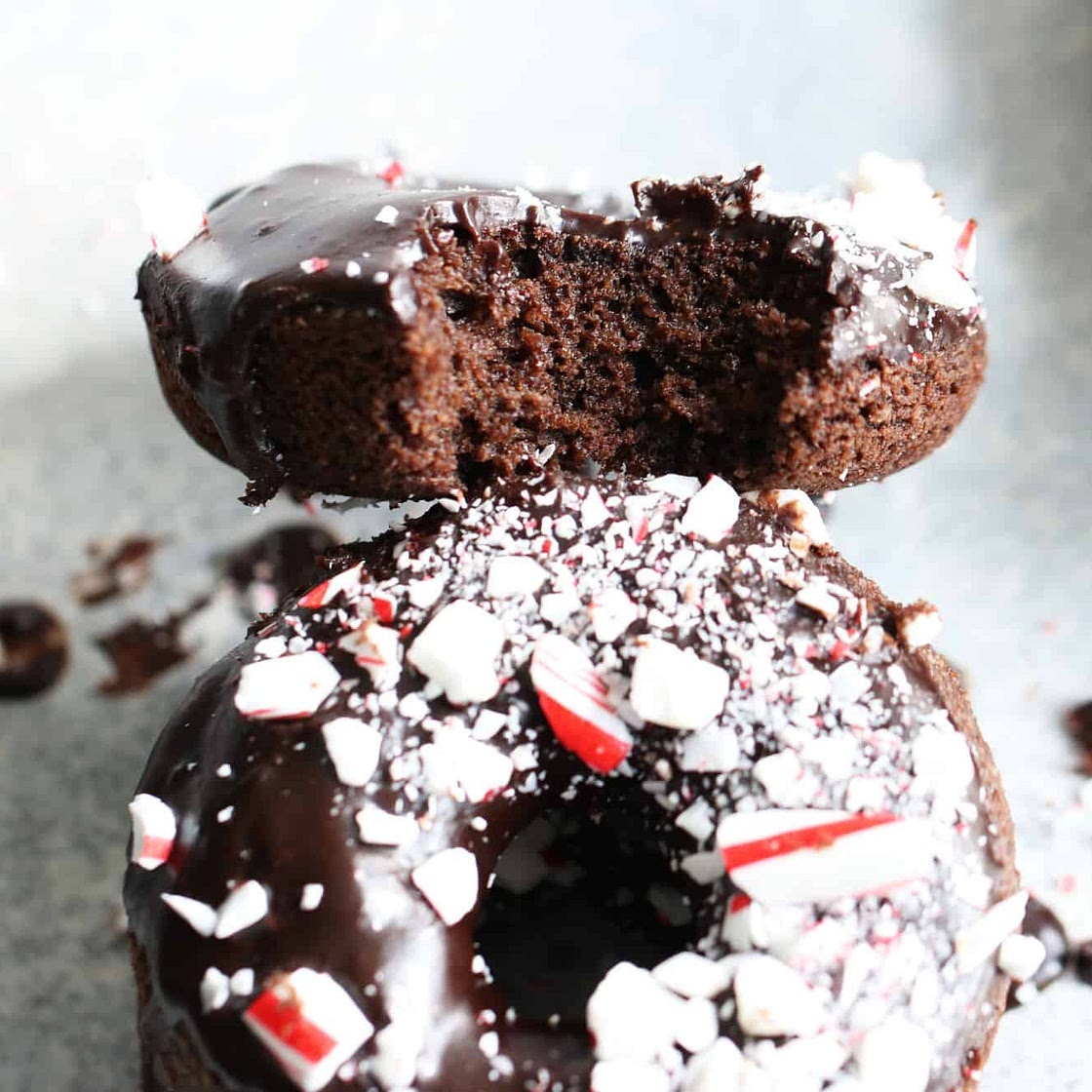 Cakey Chocolate Peppermint Donuts using Almond Flour