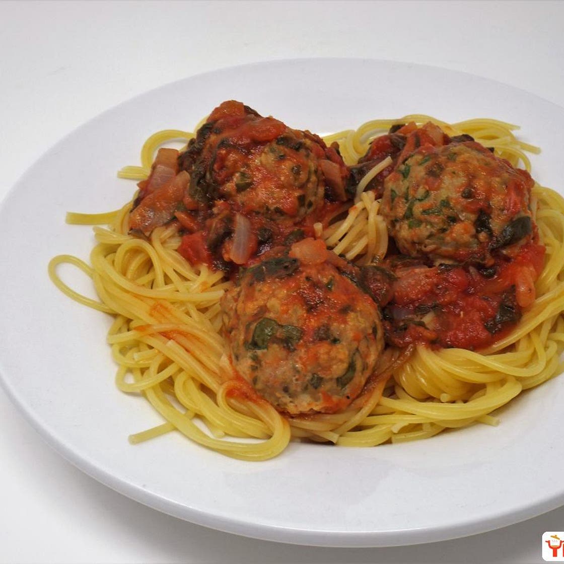 Turkey Florentine Meatballs with Spaghetti