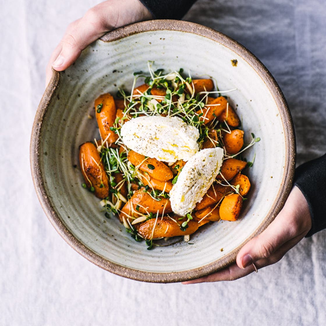 salade tiède de carottes à l’orange & au ricotta