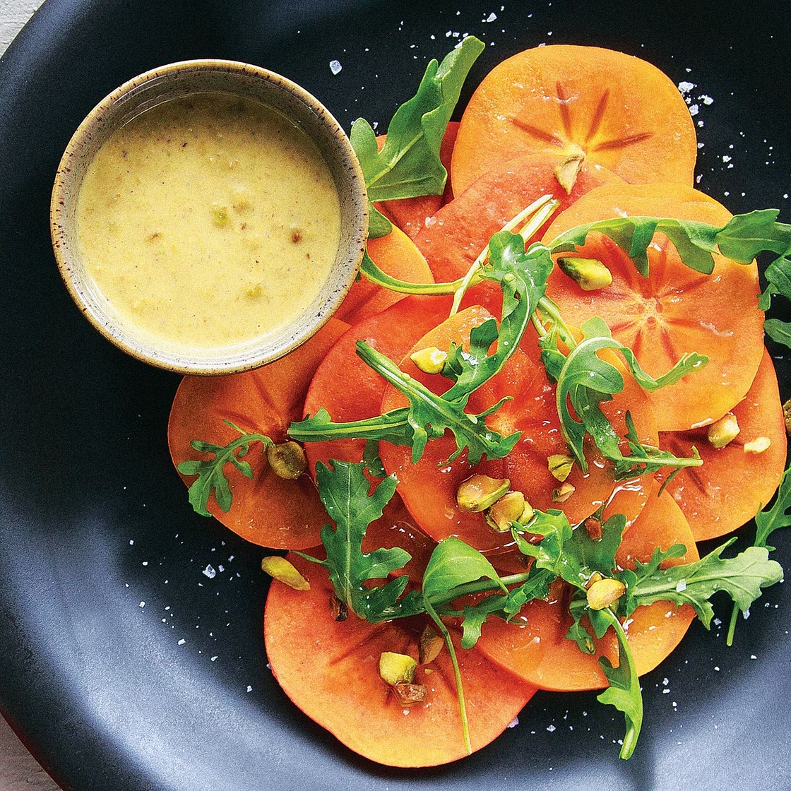 Arugula and Persimmon Salad with Pistachio Vinaigrette