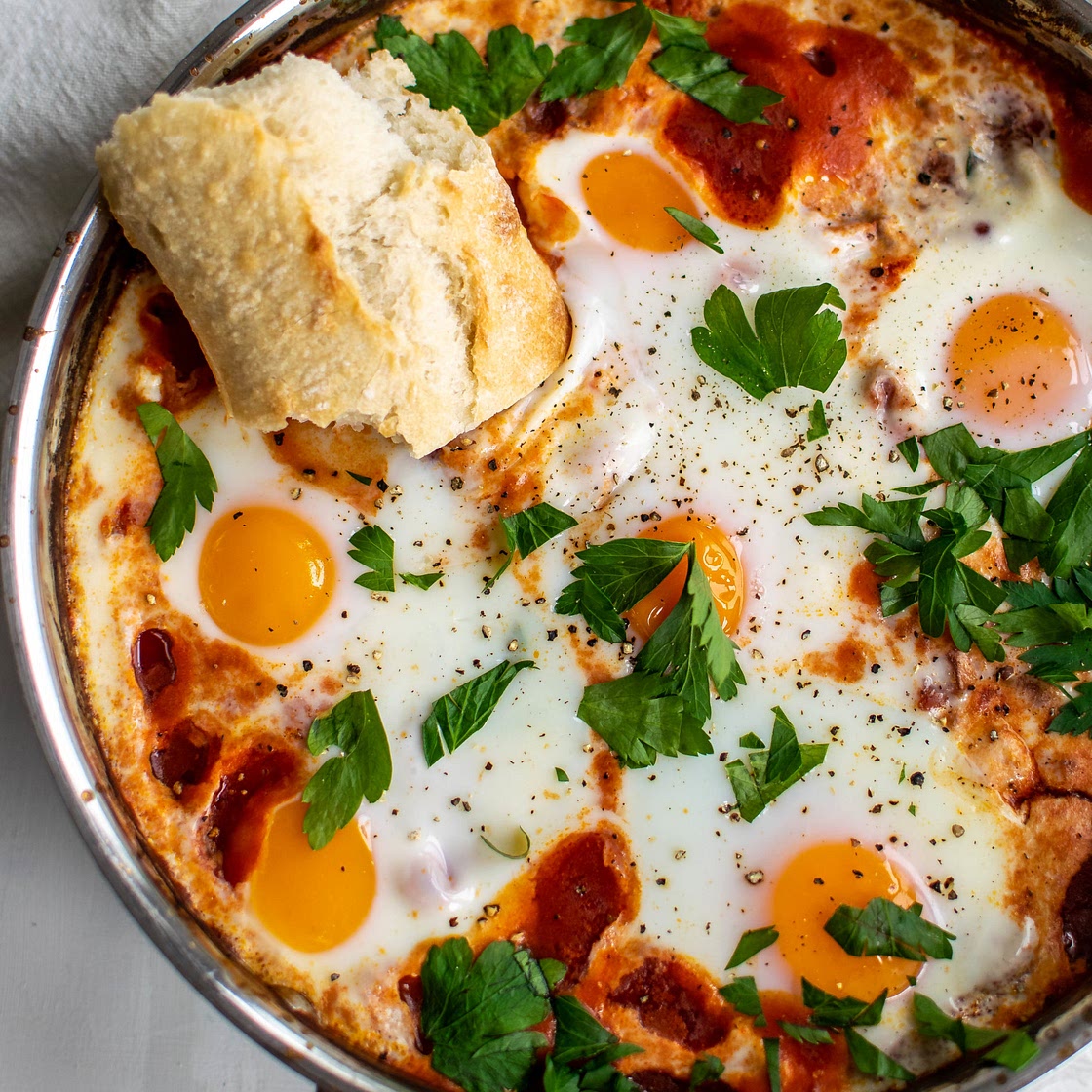 Smoky Baked Eggs with Ricotta and Beans