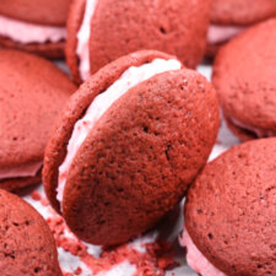 Red Velvet Whoopie Pies with Strawberry Buttercream