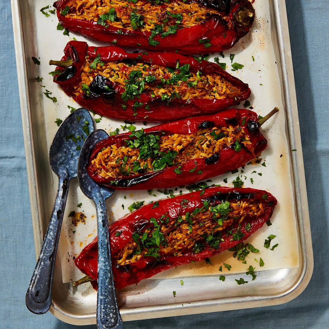 Romano peppers stuffed with spiced tofu