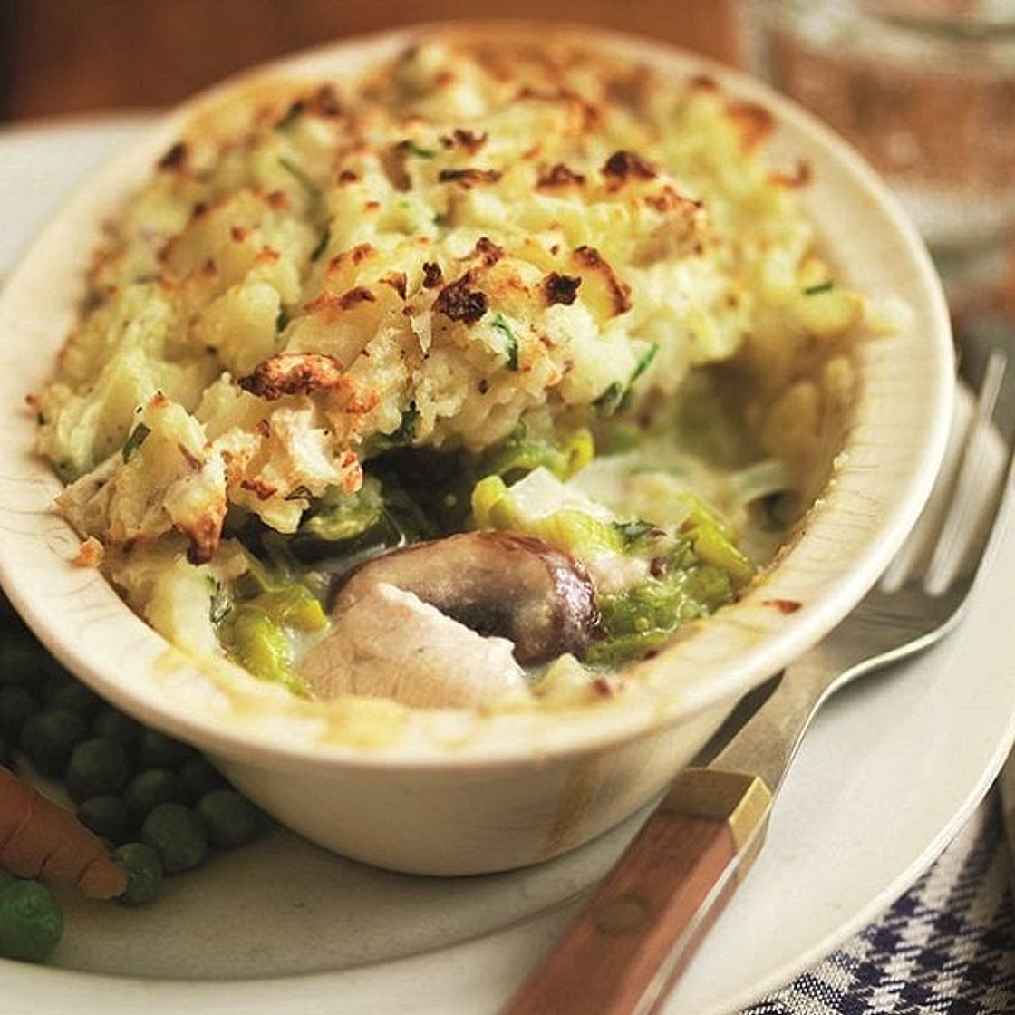 Chicken leek and mushroom pie