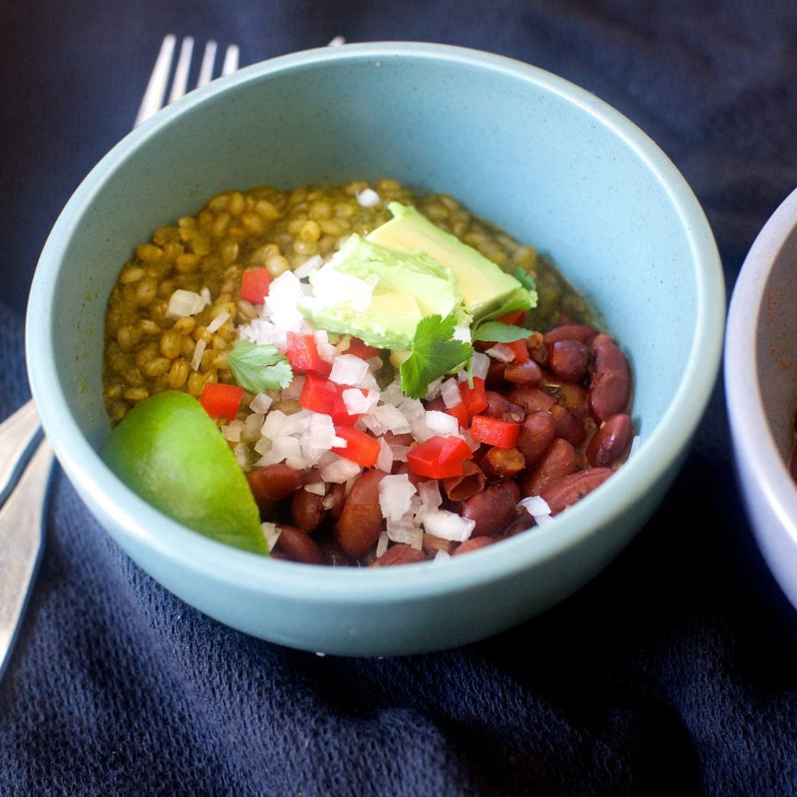 red bean and green grain taco bowl