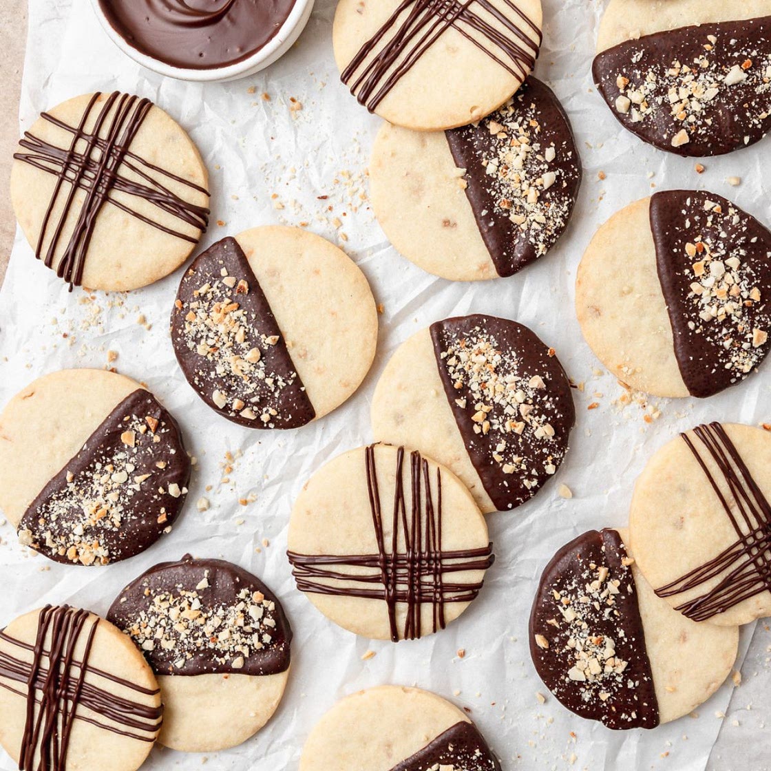 Chocolate Dipped Almond Shortbread Cookies
