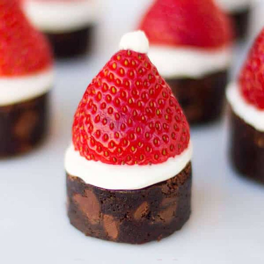 Strawberry Santa Hat Brownie Bites