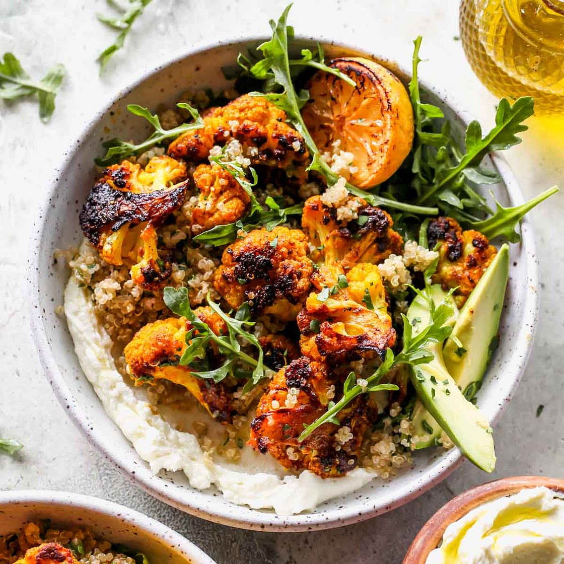 Turmeric-Roasted Cauliflower Bowls with Whipped Feta