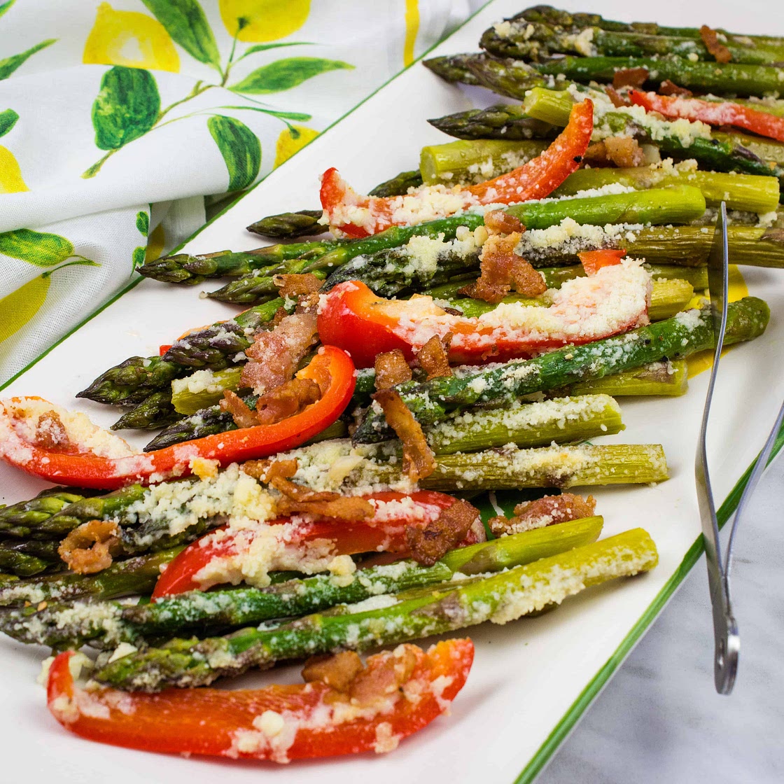 Cheesy Baked Asparagus with Bacon & Bell Peppers