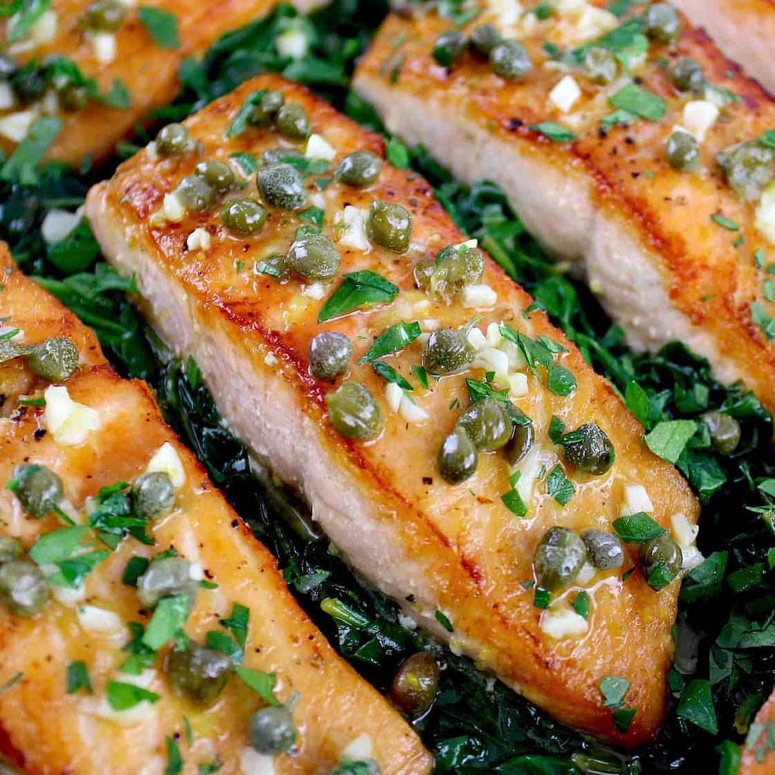 Easy Salmon Piccata with Spinach