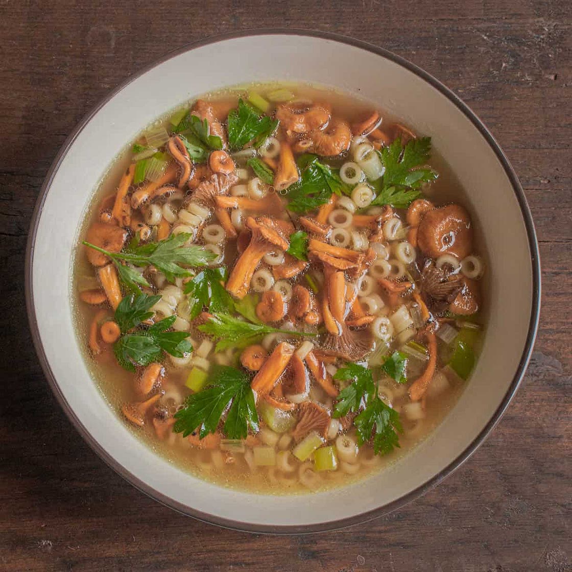 Winter Chanterelle Broth with Pasta