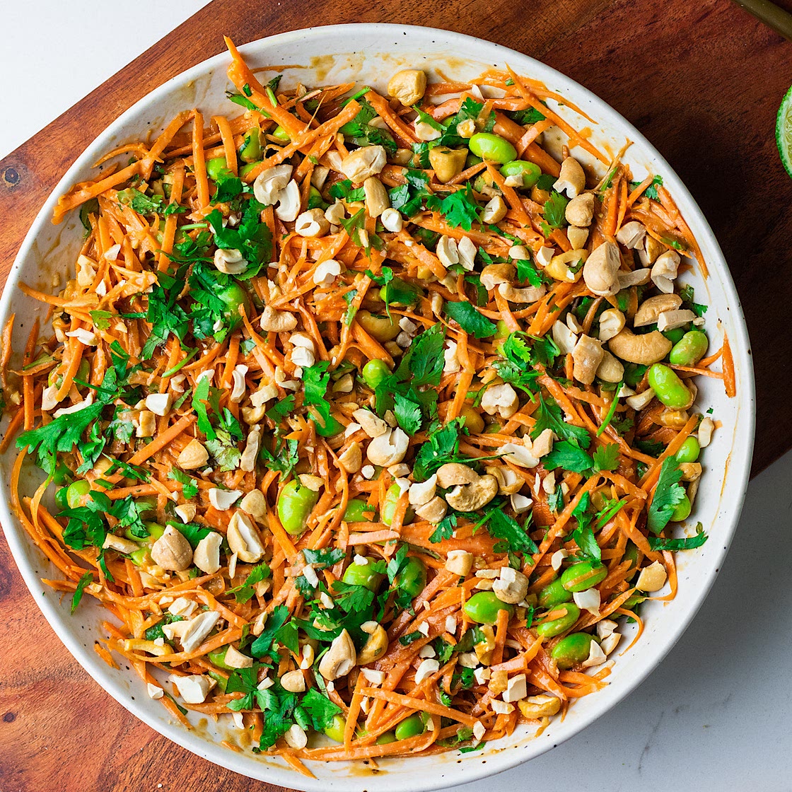 Carrot Edamame Salad with Creamy Sesame Dressing