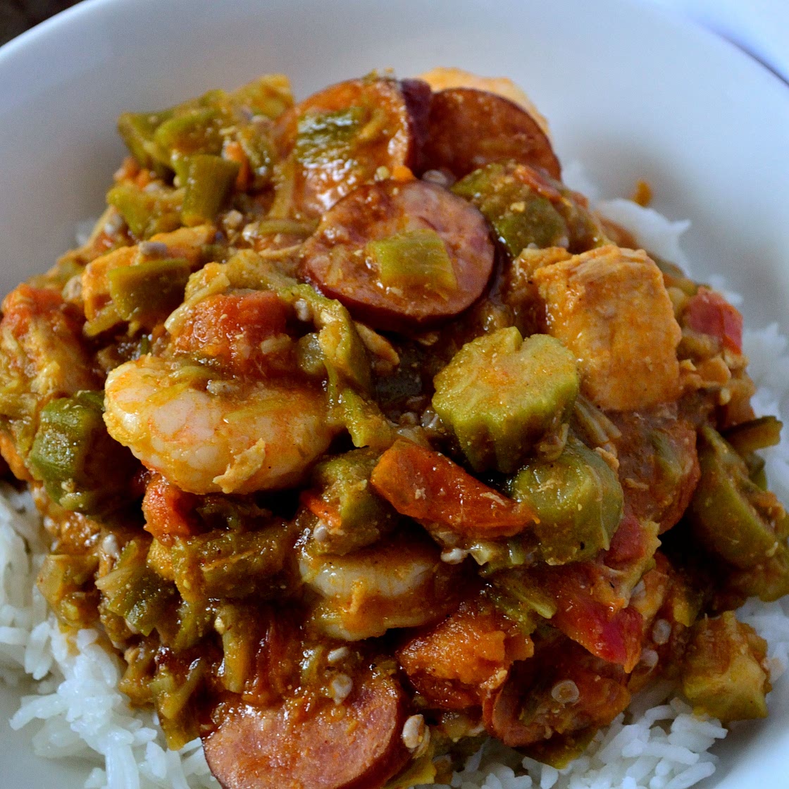 Smothered Okra with Sausage & Shrimp