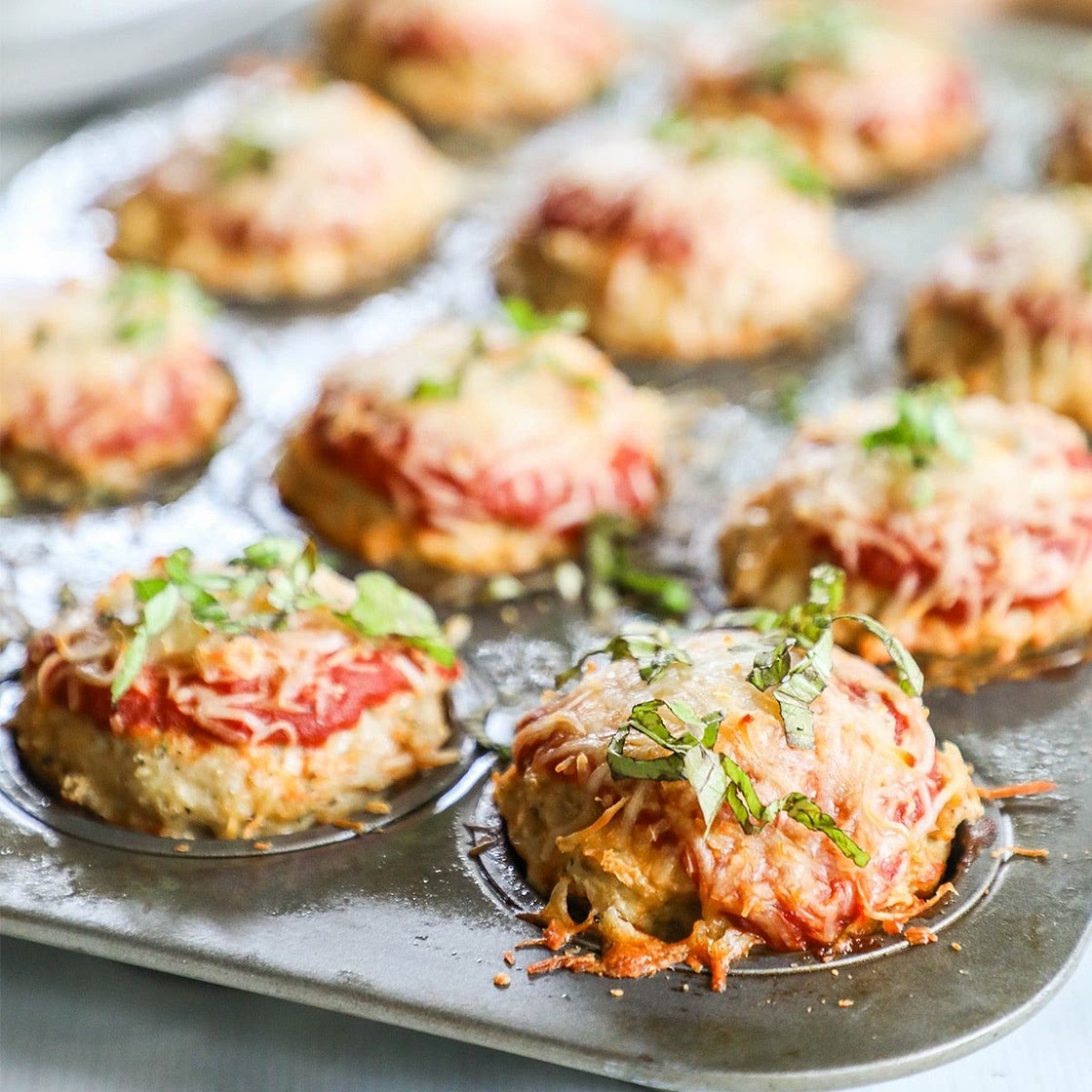 Mozzarella Stuffed Chicken Parmesan Meatloaf Muffins