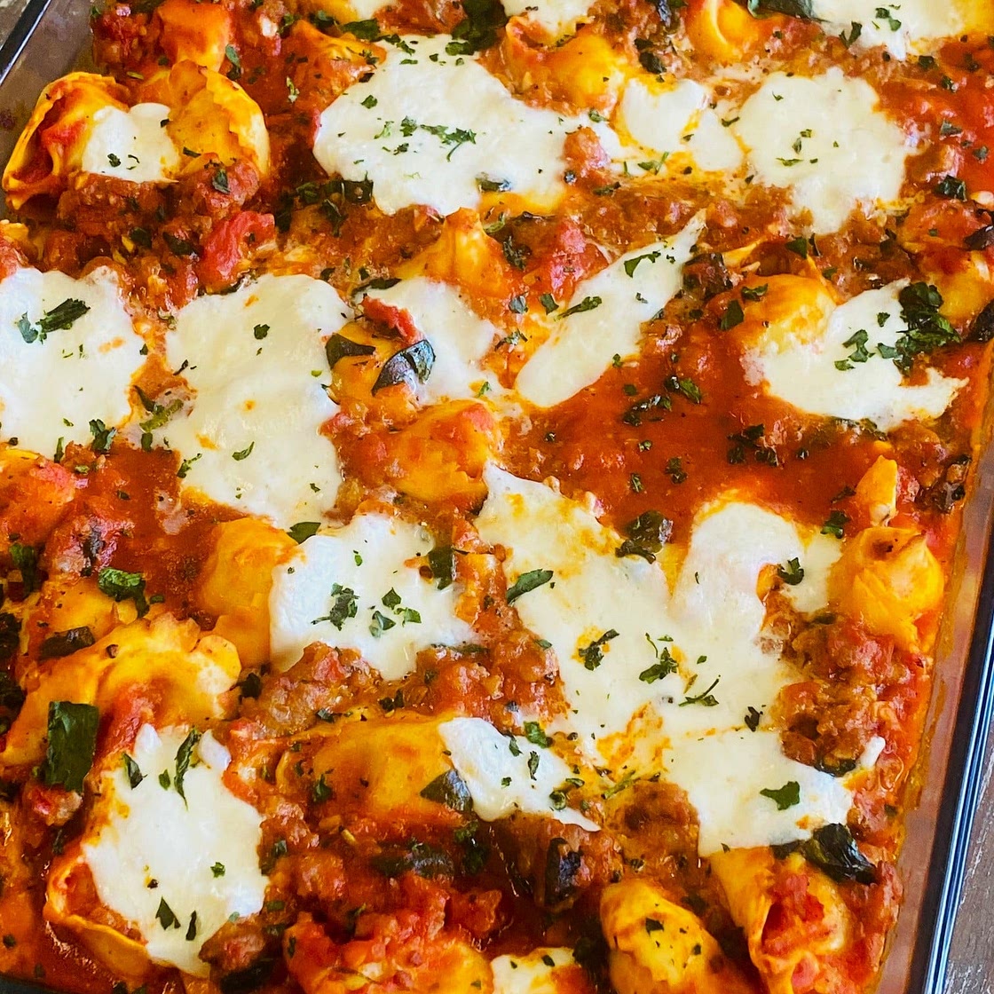 Sausage and Burrata Baked Tortellini