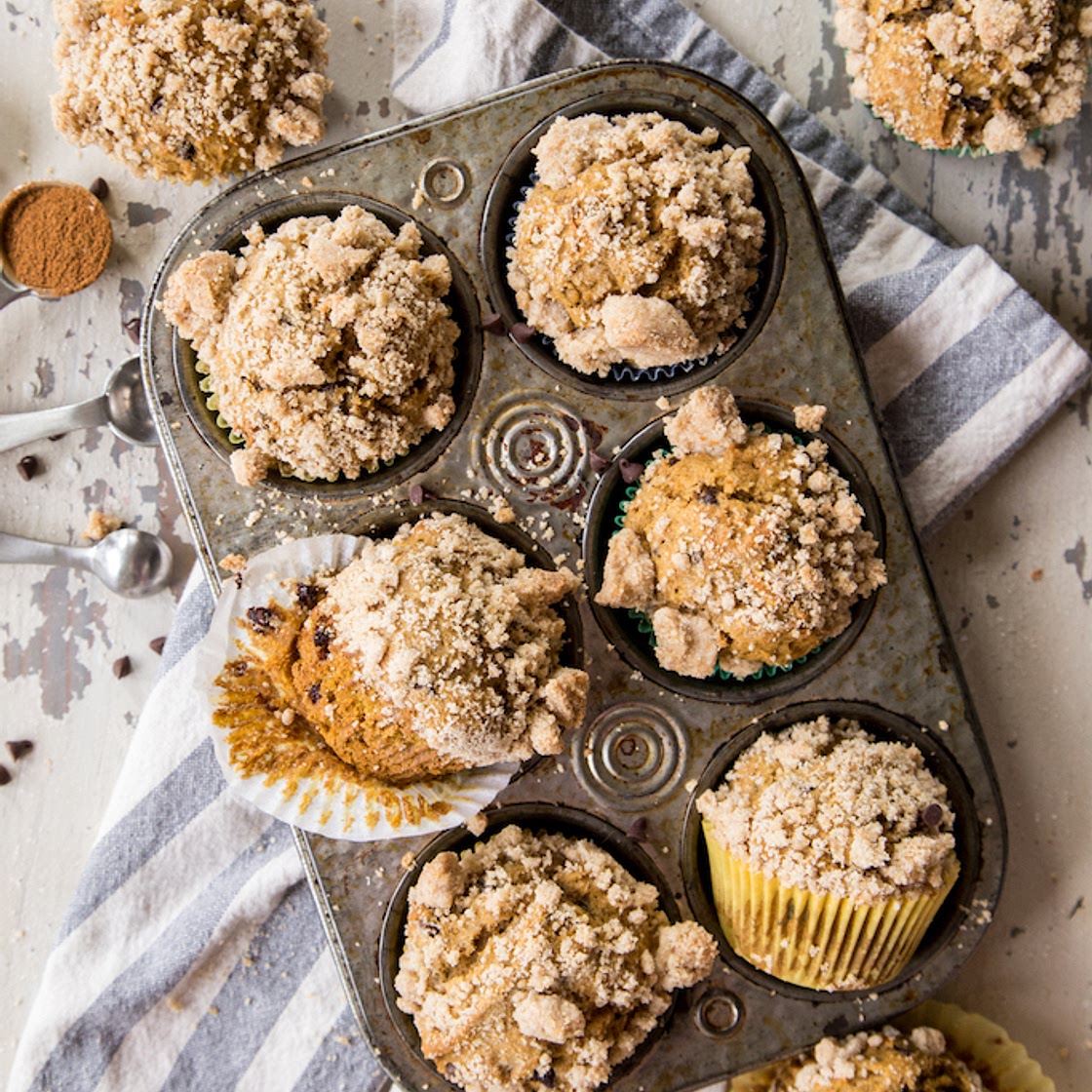 Pumpkin Chai Chocolate Chip Muffins with Streusel Topping