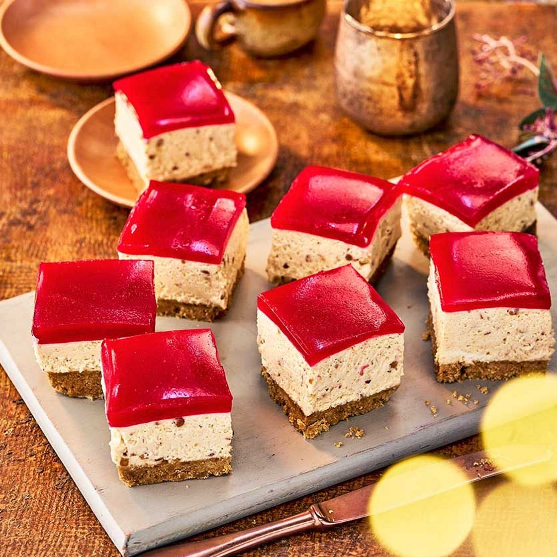 No-bake PB&J cheesecake squares