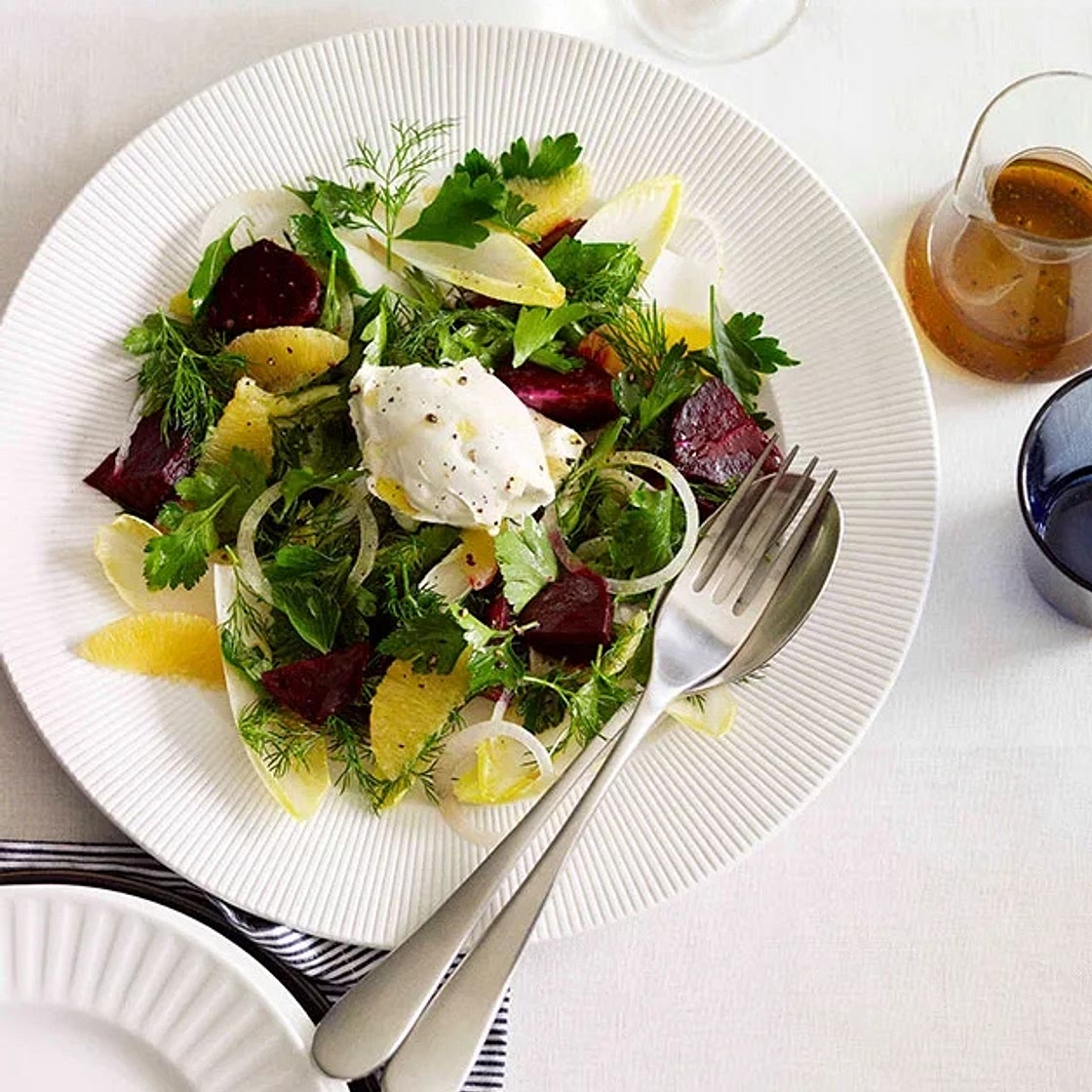 Beetroot, witlof, labne and orange salad