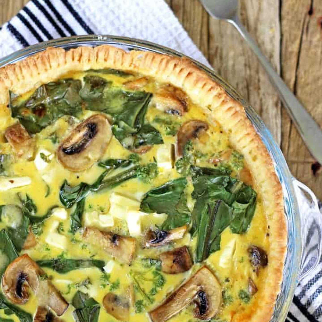 Cheesy Spinach, Mushroom & Feta Quiche