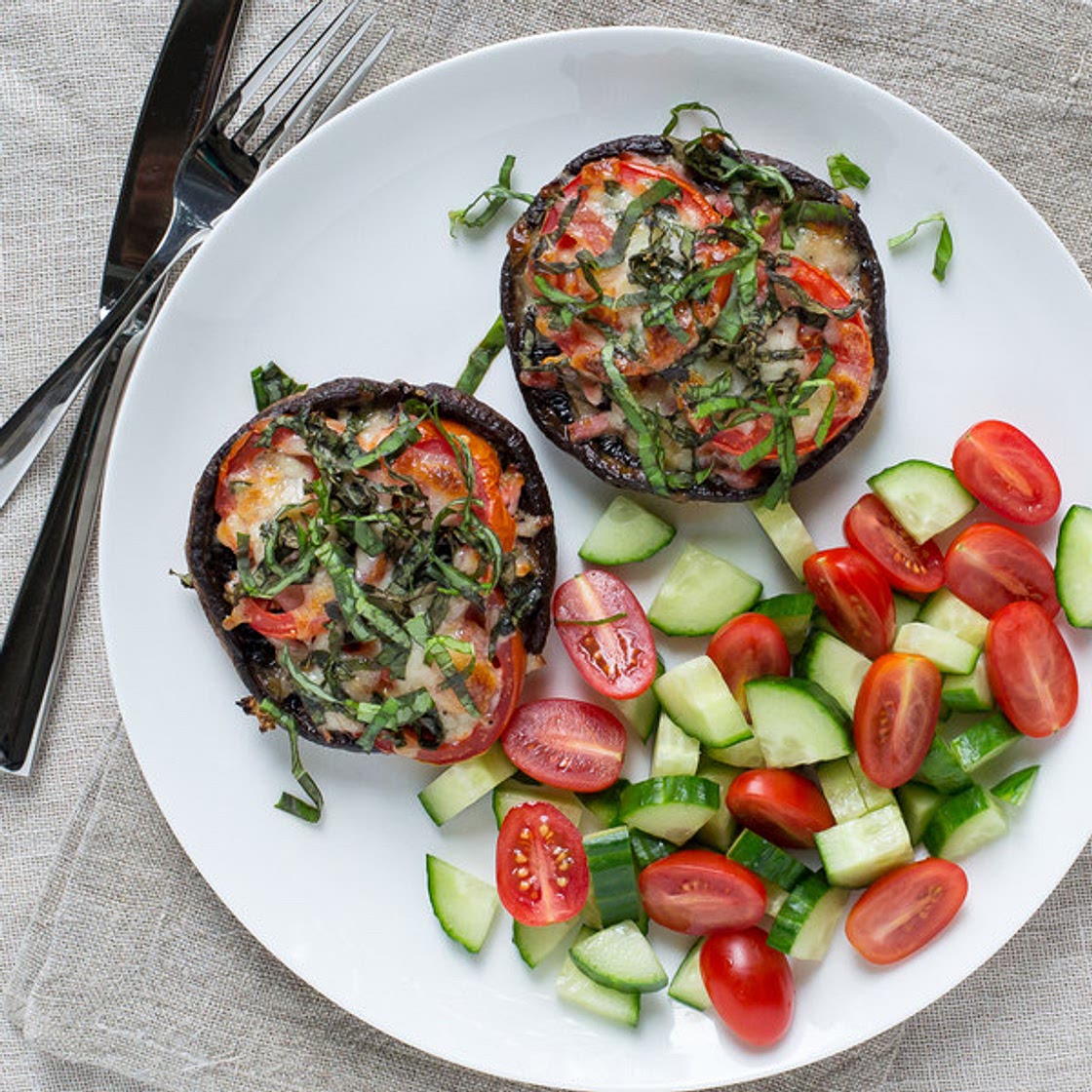 Margherita Portobello Mushroom Pizzas with Bacon