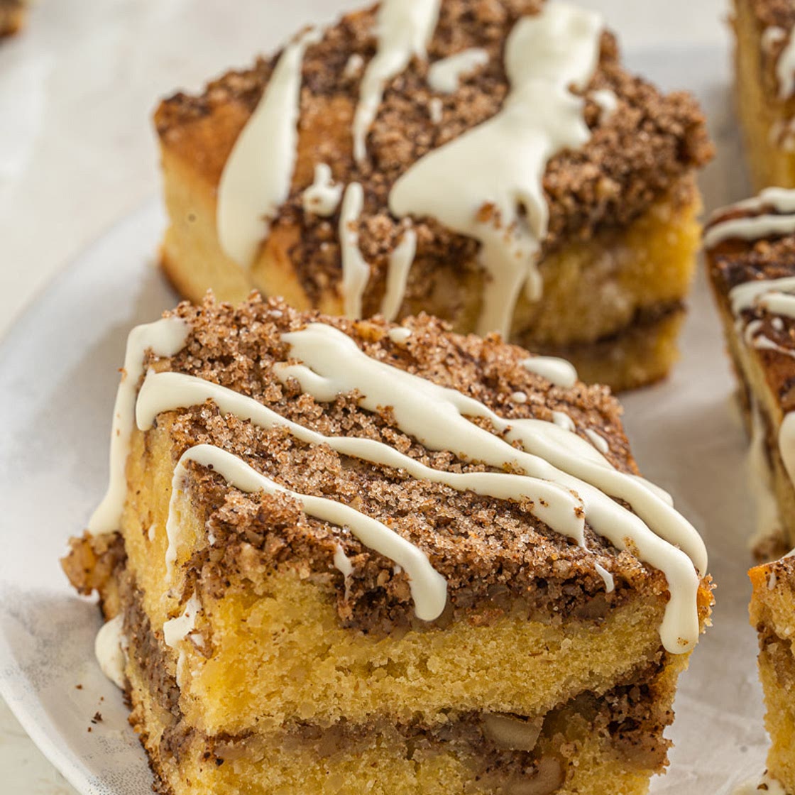 Keto Coffee Cake with Cream Cheese Icing Drizzle