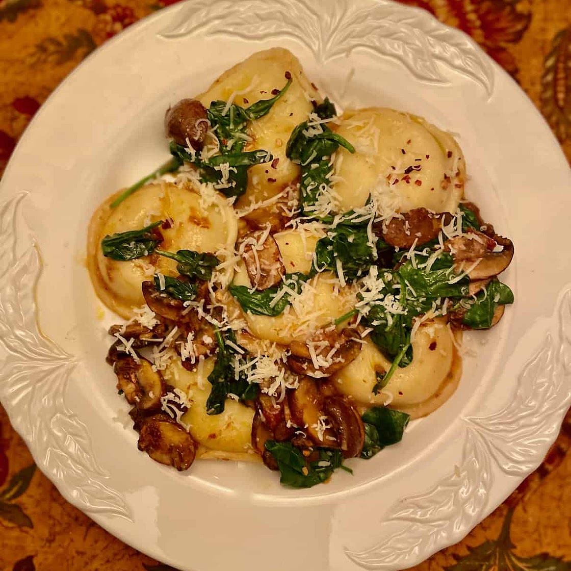 Mushroom Ravioli with Spinach