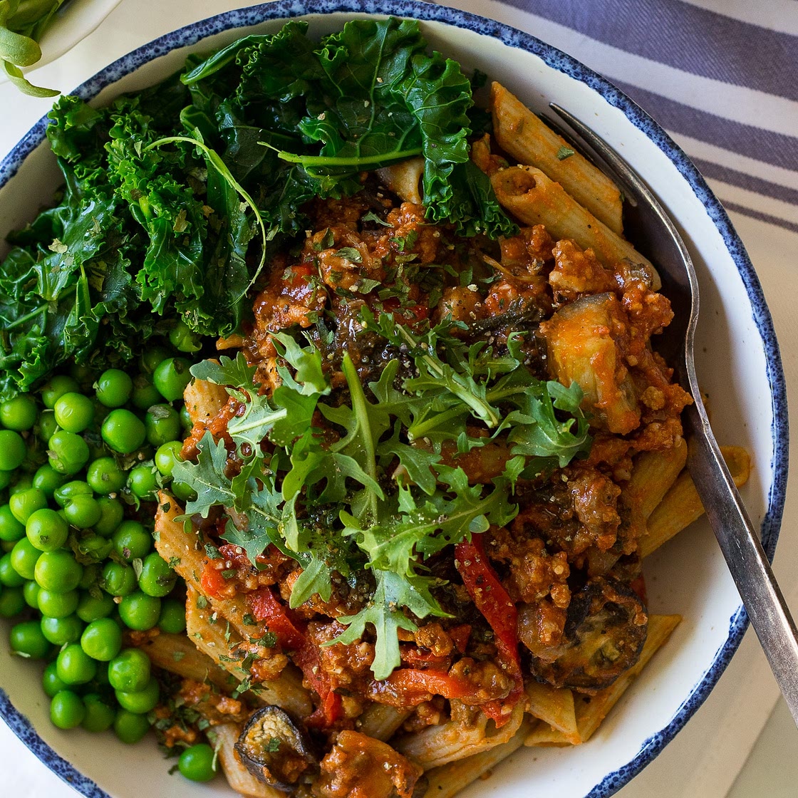 Roast Eggplant and Kale Bolognese