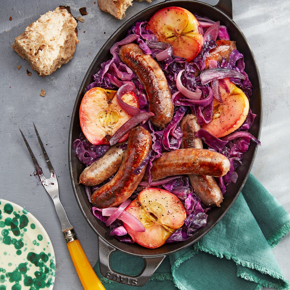 Seared Sausage with Cabbage and Pink Lady Apples
